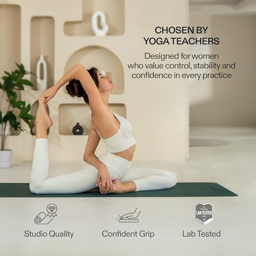 Premium Yoga Mat – Sweat-Activated Non-Slip PU Grip I Natural Rubber Base I 4mm for Yoga, Pilates & Workouts - color: Dark Green