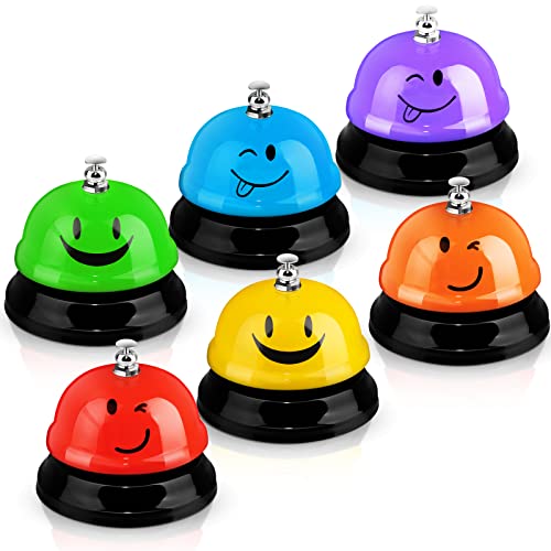Tudomro 6 Pcs Call Service Dinner Bell for Desk Classroom Metal Smile Face Bell 3 Inch Diameter Anti Rust for Hotel Restaurant Office School Kitchen Bar(Plain Color) - color: Plain Color