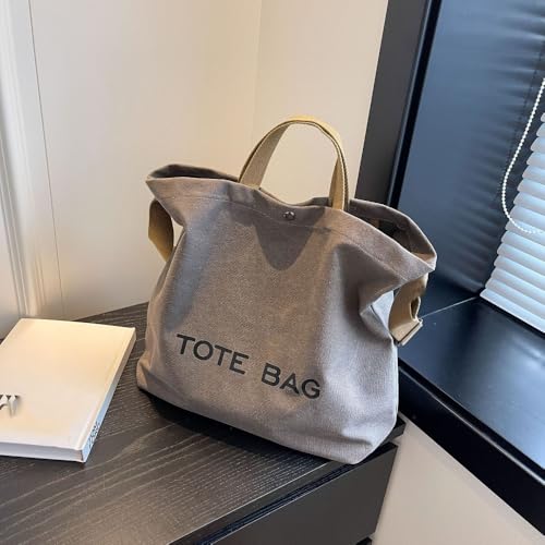 Canvas Retro Tote Bag - Large Capacity Commuter Handbag and Shoulder Bag - color: Gray