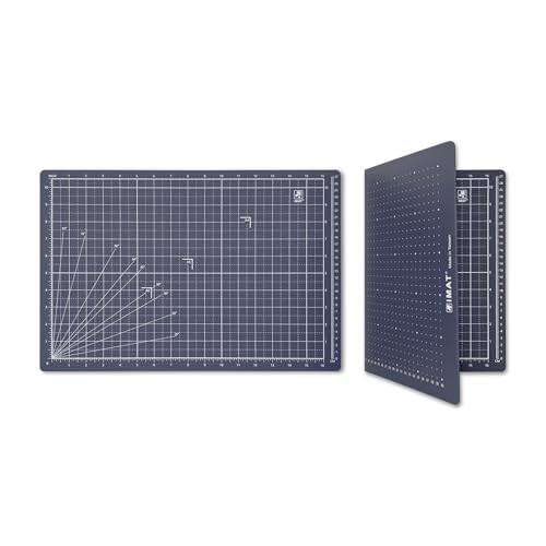 iMAT Flip Cutting Mat Note A3 Foldable Double-Sided Navy Blue | Inch grid front with cm dot back for dual-unit measuring. 12" x 18" size, ideal for cutting, crafts, sewing, and DIY projects - color: Navy Blue