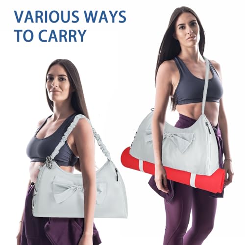 LARIPOP Yoga Bag for Women, Gym Duffel Bag with Shoe Compartment, Wet Dry Separate Pocket, Adjustable Yoga Mat Holder, Travel Weekender Carry On Overnight Bag - color: Grey