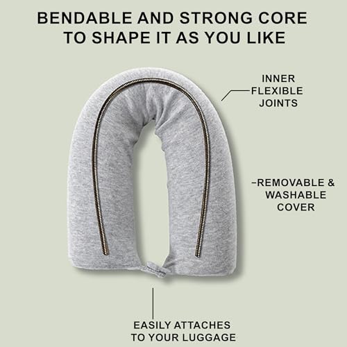 Dot&Dot Twist Memory Foam Travel Pillow, Bendable Neck Pillow for Airplane, Car and Home, 26-Inch Adjustable Roll with Washable Cotton Cover, Gray - color: Gray, size: Standard (26")