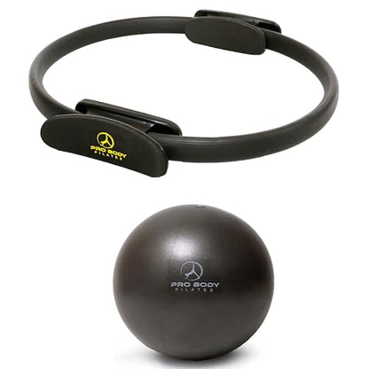 ProBody Pilates Ring and Mini Exercise Ball (2 pcs) - Black Magic Circle and Barre Ball Bundle for Stability, Barre, Yoga, Core Training and Physical Therapy
