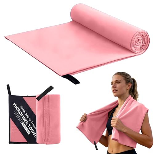 Microfiber Towel Quick Dry Lightweight Gym Towel Dual Sided Soft Texture Compact Travel Sports Cloth with Storage Pouch (Light Pink,16 × 31 inch) - color: Light Pink, size: Medium