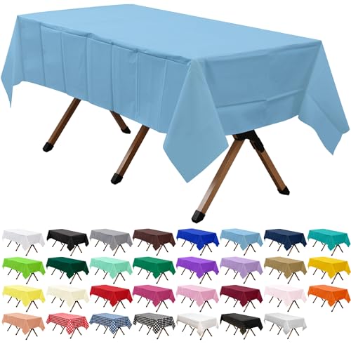 2 Pack Light Blue Premium Plastic Tablecloth Rectangle 54 x 108 Inches Reusable Baby Sky Blue Decorative Table Cover for Dining, Wedding, Party, Indoor and Outdoor use - color: A02 Light Blue, size: Rectangle 54"x108"