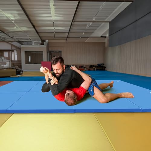 BalanceFrom 10x4 Feet 4-Panel Folding Gymnastics Mat – 2-Inch Thick Pad with Vinyl Surface and Carrying Handles for Tumbling, Yoga, Pilates, Home Workouts, and Martial Arts - color: Blue