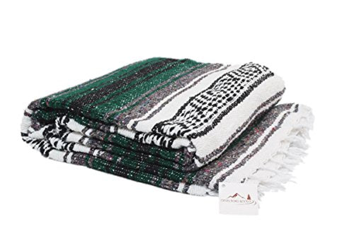 Open Road Goods Green Mexican Blanket - Authentic Serape Falsa Blanket - Handmade (Acrylic Blend, XL) - color: Green