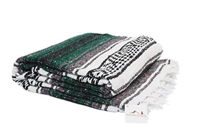 Open Road Goods Green Mexican Blanket - Authentic Serape Falsa Blanket - Handmade (Acrylic Blend, XL) - color: Green