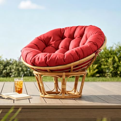 47" Round Tufted Floor Cushion, Thick Meditation Papasan with Ties | Filled with thick foam and ties. Soft padded surface keep long-sitting comfort, widely suited for indoor&outdoor seating. - color: Red