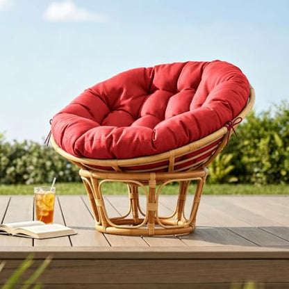 47" Round Tufted Floor Cushion, Thick Meditation Papasan with Ties - color: Red