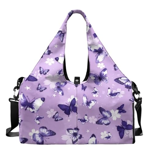 Yoga Mat Bag for Men Women Canvas Yoga Mat Carrier Take In Out Mat Easily for Beach Swim Bags Pool Sports Gym - color: Butterfly blue