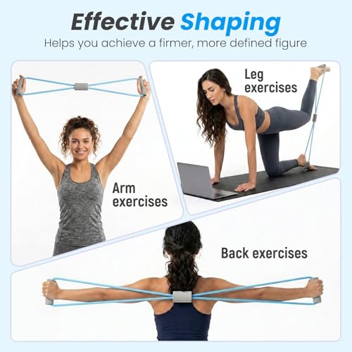 Asnomy Band Set – 8-Tubes Pedal Resistance Band with Handle, Ankle Resistance Band with Figure 8 Resistance Band for Strength Exercises, Training for Stretching The Abdomen,Waist,Arms and Legs - color: Grey Blue