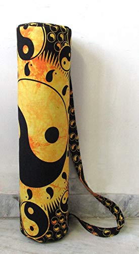 INDIAN CRAFT CASTLE ICC Yoga Mat Bag Carrier Full-Zip Exercise Yoga Mat Carry Bag for Women Men with Multi-Functional Storage Pockets and Adjustable Shoulder Strap 26X6 Inches - style: Yin Yang Yellow