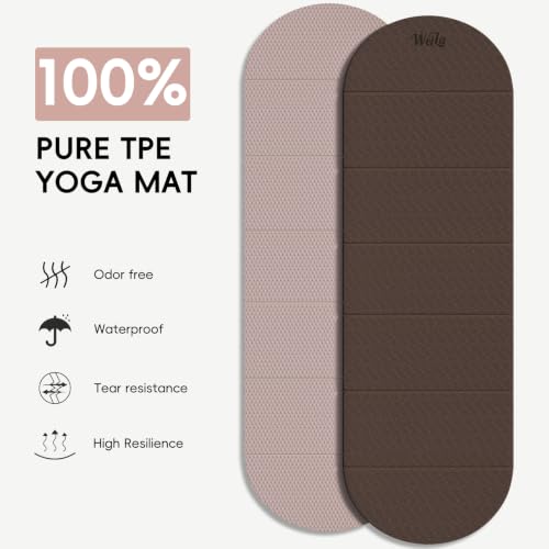 WeiLa Foldable Yoga Mat,10mm Extra Thick,Extra Long (75"x26") for Women&Men - color: Brown &Bamboo Cream