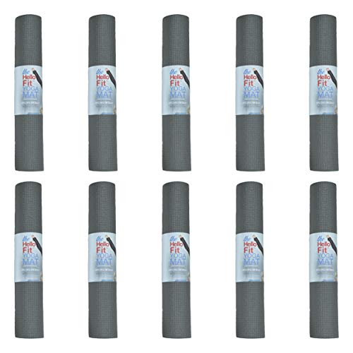Bulk Yoga Mats, 10 Pack, 4mm Thick, 68x24in | Bulk Non Slip Exercise Mats for Workout, Stretching, Fitness - Wholesale Non Toxic Gym Mats for Home, Schools and Studios - color: Gray
