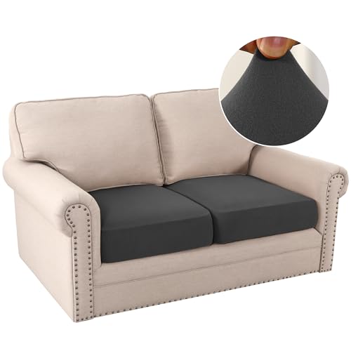 H.VERSAILTEX Fleece Couch Cushion Covers Stretch Loveseat Covers for 2 Cushion Couch Loveseat Covers Comfortable and Durable Fabric (2 Piece Loveseat Cushion Cover, Grey) - color: Grey, size: 2 Cushion Loveseat