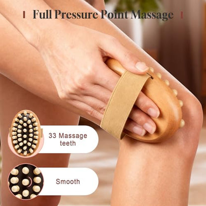 2 Pcs Meridian Brush, Wood Therapy Massage Tools with Essential Oil | Handheld Natural Meridian Massage Brush for Belly Fat Cellulite Massage Tool for Legs Arms Back Office Workers Stress Relieve - color: Brown
