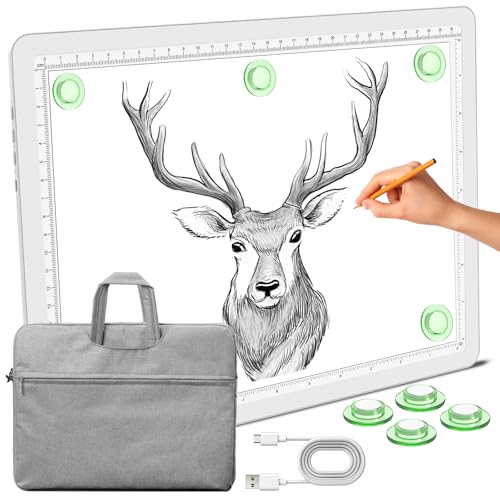 Phylosal Magnetic A4 Light Pad with Bag, Super Bright Light Box with Side Button, Diamond Art Light Board, Lightbox for Tracing and Drawing, USB Power Light Table for Sketching, Weeding Vinyl (White) - color: White, size: A4 with Handbag