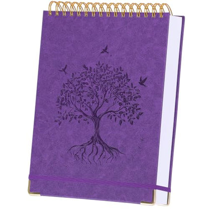 Blank Notebook Journal, Hardcover Sketchbook, 300 Page No Bleed Thick Paper | Spiral Notebook Large B5, Embossed Leather Unlined Sketch Pad for Women Men Kids Smooth Journaling Sketching Gifts, Lay Flat - color: Purple, size: B5 (7" x 10")