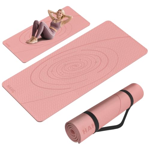 Large Yoga Mat Thick, 76"x32"x0.31"Wide POE Exercise Mat with Non-Slip Surface & Carry Strap, Anti-Tear Workout Mat for Yoga, Pilates, Fitness - color: Peach pink