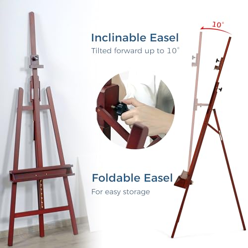 VISWIN Inclinable A-Frame Easel for Painting & Display, Adjustable 65"-89" H, Holds Canvas up to 49", Beech Wood Easel Stand with Storage Tray, Large Art Easel for Adults, Artists, Beginners - Walnut - color: Walnut