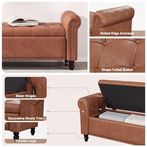 FiveWillowise 55" Bedroom Bench, End of Bed Bench with Storage, Brown - color: Brown, size: 55-inch