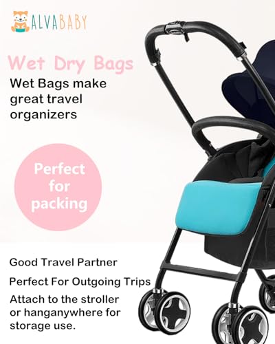 ALVA ALVABABY 2pcs Waterproof Wet Dry Bags,Reusable with Two Zippered Pockets,Baby Cloth Diaper,Travel,Beach,Pool,Daycare,Soiled Baby Items,Yoga Gym Bag,Swimsuits or Wet Clothes 2LW02 - color: Small flowers and fruits