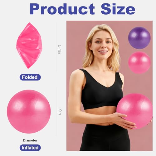 Guirnd Pilates Ball 2P, 9 Inch Workout Ball for Women Men Kid Toddler, Small Exercise Ball with Pump for Physical Therapy, Stability, Stretching, Barre, Yoga, Core(Pink & Purple)