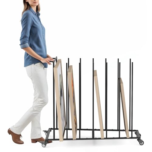 Heavy-Duty Art Storage Rack for 57" Artwork - Canvas Drying Rack & Mobile Display Stand with Locking Casters, Metal Frame - Organizer for Artists, Framers, Studios, Vendors
