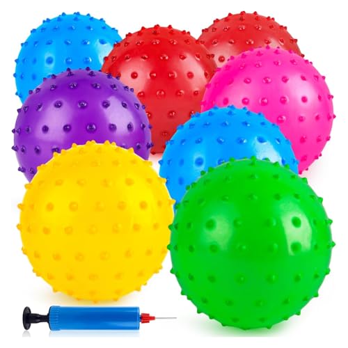 LOVEINUSA 8PCS Bounce Balls with Pump, 7 inch Spiky Massage Sensory Balls for Kids Party Favors - size: Medium