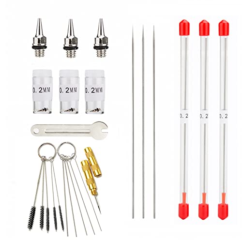 3PCS 0.2mm Airbrush Nozzles and Needles Replacement Parts with 11 in 1 Airbrush Cleaning Repair Tool for Airbrush Gun - size: 3PCS 0.2mm Nozzle and Needles/Cleaning Kit
