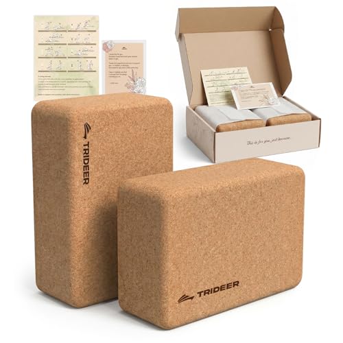 Trideer Cork Yoga Blocks, 2 Pack Yoga Blocks Natural Cork, High Density Yoga Block with Non Slip Surface, Eco-Friendly Yoga Accessories for Women, Ideal for Yoga, Pilates, Stretching - color: Brown Yoga Blocks Gift