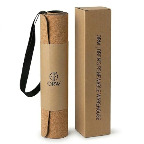 ORW Cork Yoga Mat, Non Slip Natural Rubber, Hot Yoga & Workout, 72”x24”