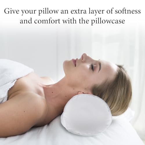 2 Packs Round Neck Pillow Case Covers, 16x5.9inch Cervical Neck Roll Pillow Cover Soft Round Pillow Covers with Zipper Bolster Pillowcases Silk Pillow Case Covers for Hair & Skin(Only Case)