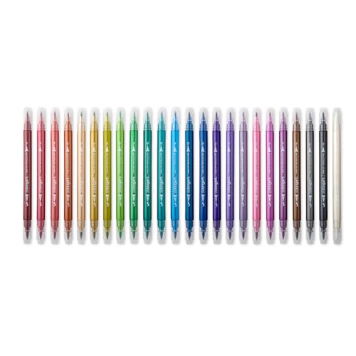 KINGART 24 Metallic Dual Tip Brush + Fine Markers - Easy for All Ages & Levels Pens for Card Making, Journaling, Scrapbooking, Fabric, Rock, Glass, DIY, Black Paper, Art Supplies, Halloween, Christmas