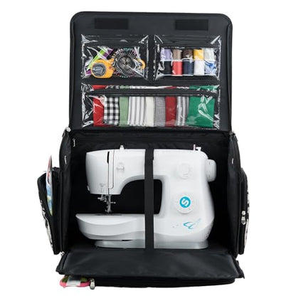 Everything Mary 4 Wheels Collapsible Deluxe Sewing Machine Storage Case - Rolling Trolley Carrying Bag for Brother, Singer - color: Artistic Floral