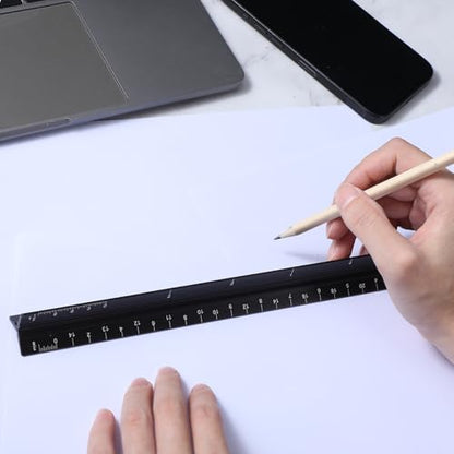 10 Pcs Architectural Scale Ruler 12" Imperial Architect Engineers Scale Triangular Ruler Aluminum Alloy Metal Triangle Drafting Rulers Measuring Tools for Architect Engineer Draftsman Artists (Black)