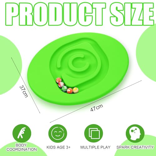 Seenelling Kids Maze Balance Board Sensory Training Toy, Green, Round | Plastic Wobble Rocker with 5 Mini Balls, Coordination Balance Training for Skate Prep, 18.5x14.57in Size Supports 170lb - color: Green, style: Round