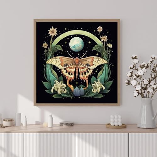 Artunion Framed Paint by Numbers Kit for Adults Beginners & Kids Ages 8-12,Butterfly Moth Paint by Number with Frame,Moon Flower Paint by Numbers Kit on Canvas 10 * 10 Inch Without Easel - color: ZXT-331-F