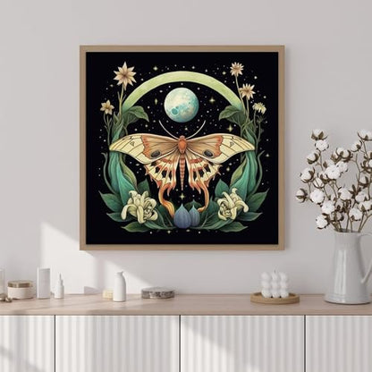 Artunion Framed Paint by Numbers Kit for Adults Beginners & Kids Ages 8-12,Butterfly Moth Paint by Number with Frame,Moon Flower Paint by Numbers Kit on Canvas 10 * 10 Inch Without Easel - color: ZXT-331-F