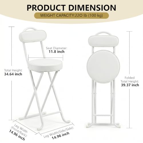 Folding Bar Stool,24" Portable High Counter Foldable Stool Chair - color: White