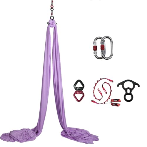 Durable Aerial Silks Starter Kit with 11-Yard Yoga Hammock & Hardware - color: Lavender