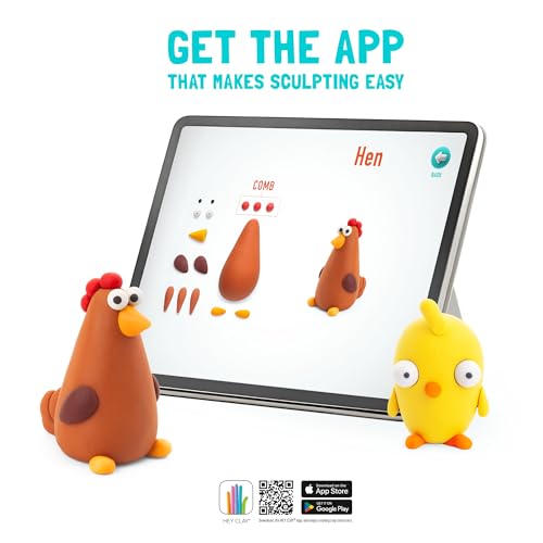 HEY CLAY Modelling Air-Dry Clay with Fun Interactive App - Non-Toxic, Non-Stick Modeling Clay Crafts Set for Kids Ages 3 to 8-3 cans (Farm Birds: Duck) - color: Duck