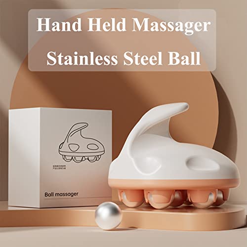 WMM Hand Held Massager, Full Body Massage Tool with Roller Ball Massager Manual 360-degree-roller for Muscle Back Neck Joint Foot Shoulder Leg Pain Relief with Portable Design - color: Orange