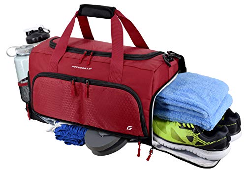 Ultimate Gym Bag 2.0: The Durable Crowdsource Designed Duffel Bag with 10 Optimal Compartments Including Water Resistant Pouch - color: Red, size: Medium (20")