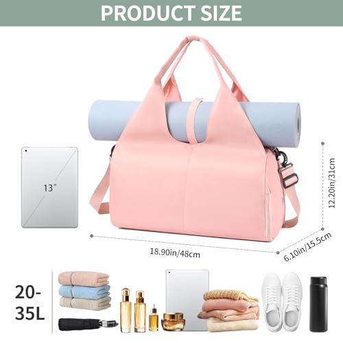 Handbag for Women Yoga Bag Large Capacity Yoga Pad Buckle with Shoe Compartment Water Bottle Sports Gym Bag Travel - color: C04-2 Pink