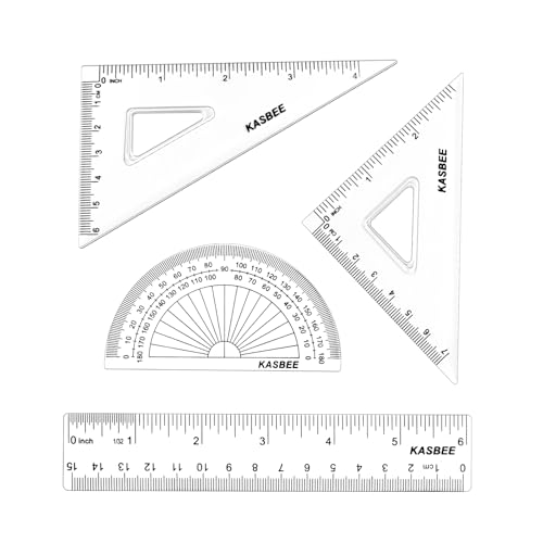 Triangular Ruler Set, 4PCS Geometry Set, Professional Drafting Tools | 6 Inch Straight Ruler, Geometric Protector, 2 Triangle Rulers for Students, School, Office, Engineering, Drafting, Drawing
