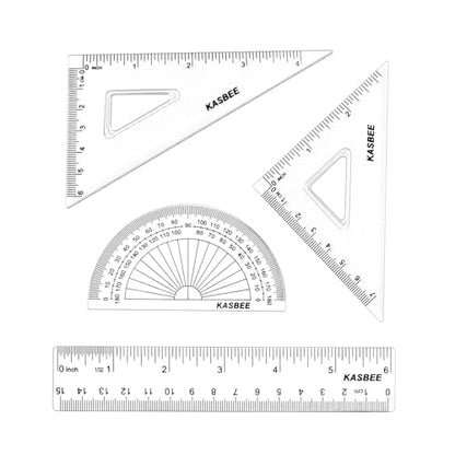 Triangular Ruler Set, 4PCS Geometry Set, Professional Drafting Tools | 6 Inch Straight Ruler, Geometric Protector, 2 Triangle Rulers for Students, School, Office, Engineering, Drafting, Drawing