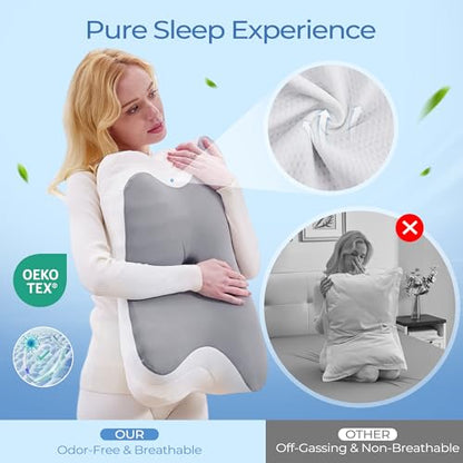 BDEUS Ergonomic Cervical Neck Pillow for Sleeping – Memory Foam Pillow with Massage Nodes for Neck Pain Relief, Side Sleeper & Back Support, CertiPUR-US Certified, Grey