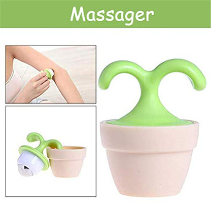 VUFVOID 2PCS Handheld Body Massager Mini Potted Plant Shaped Roller Ball Bead Relaxation Neck Foot Face Pot Desk Decor Massage Cooling for Neck (Green with White)